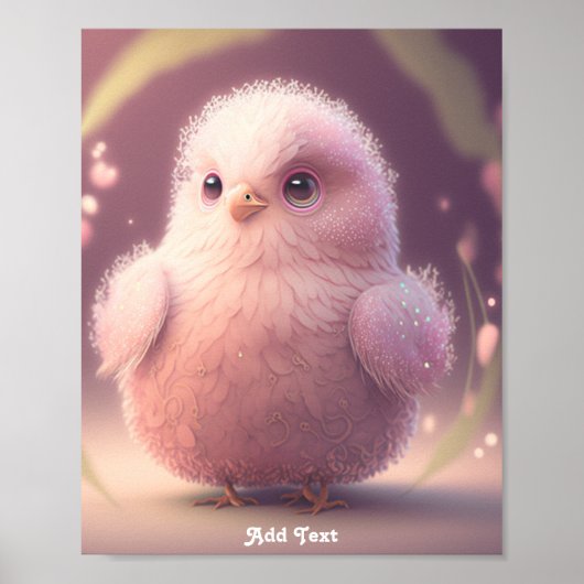 Mooie Griljze Roze Fluffy Vogel Aangepaste Muur Poster (Voorkant)
