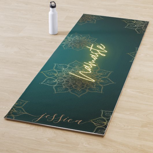 Mooie Groen Goud Namaste Mandala Aangepaste Naam Yogamat (In situ)