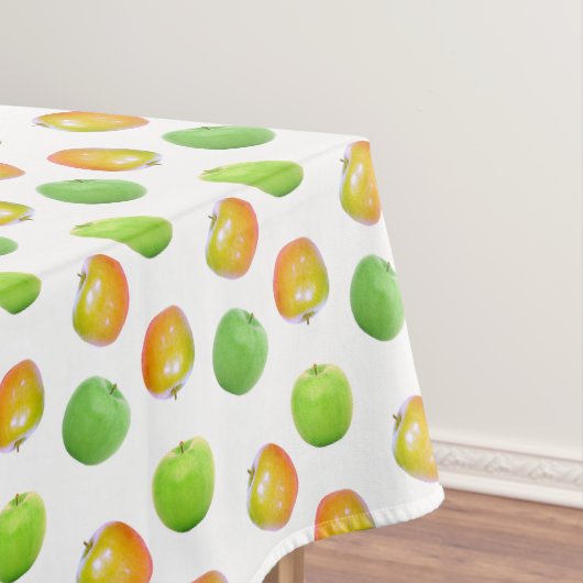 Mooie groene appels op witte tablet tafelkleed (Voorbeeld)