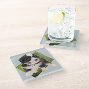 Mooie groene Bernedole Puppy Art Glazen Onderzetter