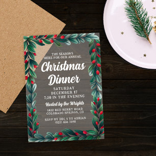 Mooie groene bespen Christmas diner Acryl Uitnodigingen
