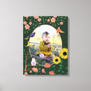 Mooie groene bloemige nieuwe baby fotokunst voor d canvas afdruk