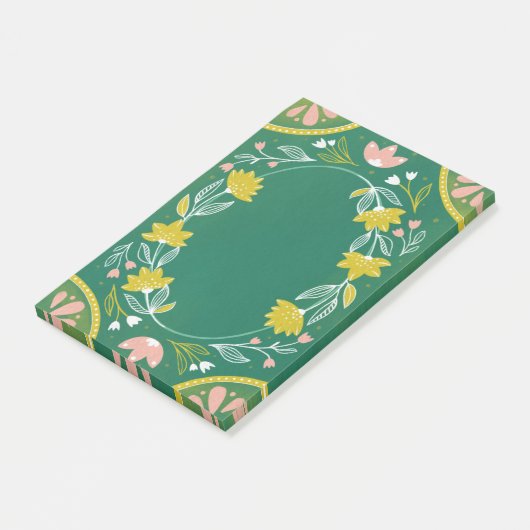 Mooie groene bloempatroon. Botanisch groen Post-it® Notes (Schuin)