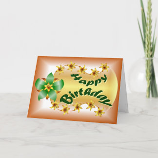 Mooie groene en gouden bloem in bruine verjaardag kaart