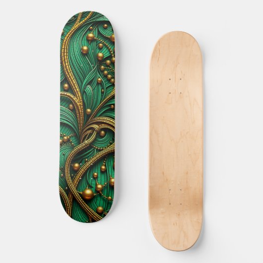 Mooie groene en gouden bloemen en kralen Abstract Skateboard (Voorkant)