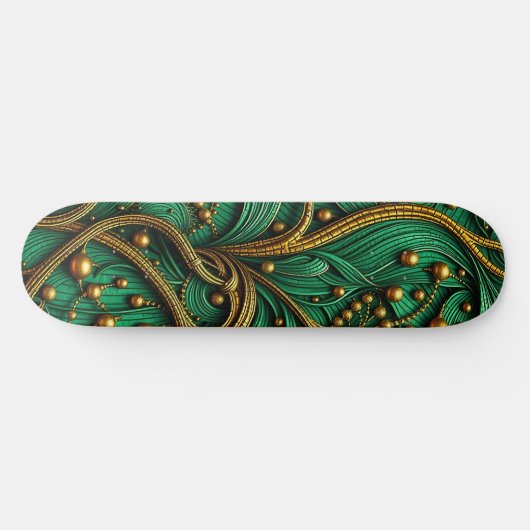 Mooie groene en gouden bloemen en kralen Abstract Skateboard (Horizontaal)