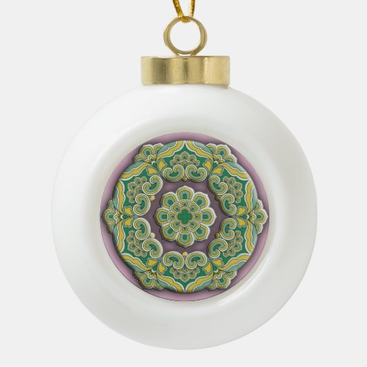 Mooie groene en paarse Chinese mandala Keramische Bal Ornament (Voorkant)