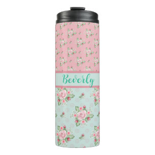 Mooie groene en roze Floral patronen Thermosbeker