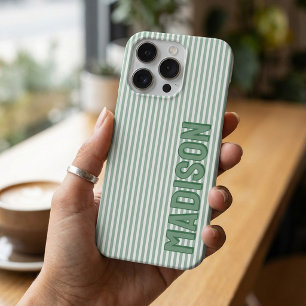 Mooie groene en witte strepen gepersonaliseerde na iPhone 16 pro hoesje