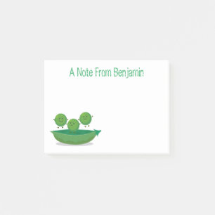Mooie groene erwten en pod cartoon illustratie post-it® notes