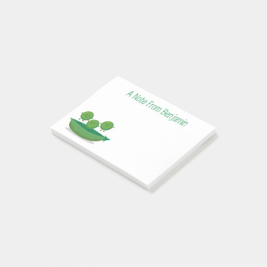 Mooie groene erwten en pod cartoon illustratie post-it® notes (Schuin)