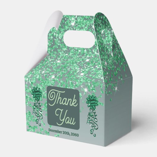 Mooie groene glitter & lint 70e verjaardag bedankdoosjes (Achterkant)