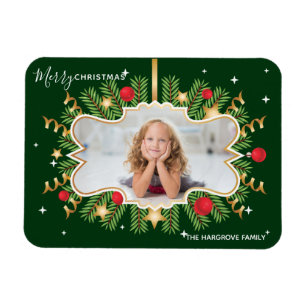 Mooie groene goudfoto met prettig kerstfeest magneet
