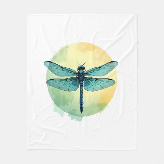 Mooie groene libel Waterverf Art Insect Lo Fleece Deken (Voorkant)