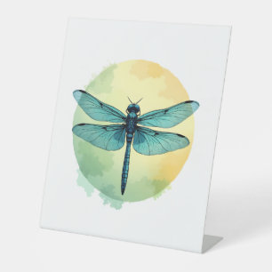 Mooie groene libel Waterverf Art Insect Lo Reclamebord Met Voetstuk