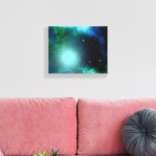 Mooie groene nebula gevuld met sterren canvas afdruk (Insitu (Woonkamer))