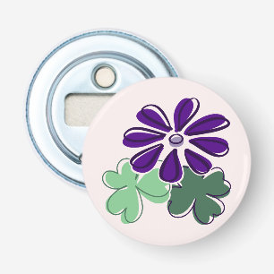 Mooie groene Paarse Flower Doodle Button Flesopener