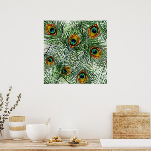 Mooie groene Peacock Feather Poster (Keuken)