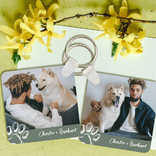 Mooie groene pootafdruk hond liefhebber huisdier f sleutelhanger