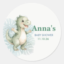 Mooie groene T-Rex dinosaurus babyshowerstickers