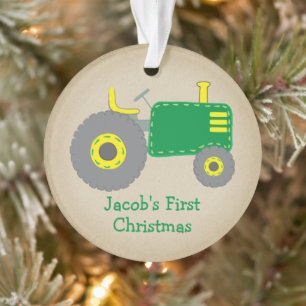 Mooie Groene Tractor Eerste Kerst Kraft Foto Ornament