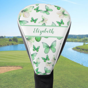 Mooie groene vlinder met eigen naam dames golfheadcover