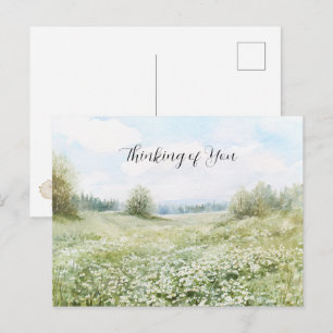 Mooie Groene Weide Bloemen Blauwe Lucht Briefkaart