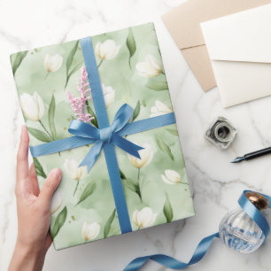 Mooie Groene Witte Tulpen Bruidsdouche Cadeaupapier
