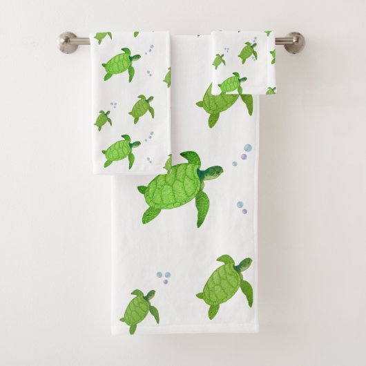 Mooie groene Zee schildpadden op wit Bad Handdoek (Insitu)