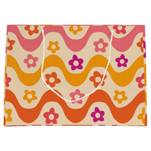 Mooie groovy bloemenpatroon op retro golven  groot cadeauzakje (Voorkant)
