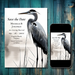 Mooie grote blauwe reiger kust vogel bruiloft save the date