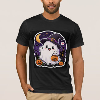 Mooie Halloween Geest Pompoen Sticker T-Shirt