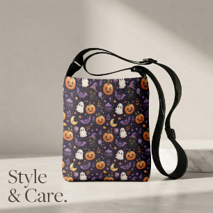 Mooie Halloween Pompoen Geest Kat Vleermuis Patroo Crossbody Tas