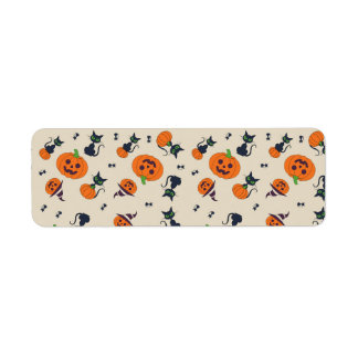 Mooie Halloween Pompoenen & Zwarte Katten Patroon Etiket