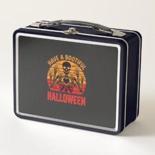 Mooie Halloween Skelet Hart Retro Zonsondergang De