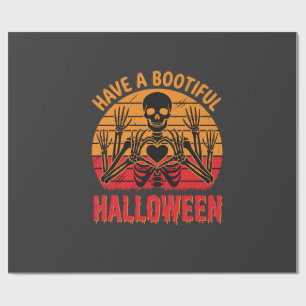 Mooie Halloween Skelet Hart Retro Zonsondergang De Cadeaupapier