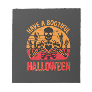 Mooie Halloween Skelet Hart Retro Zonsondergang De Notitieblok