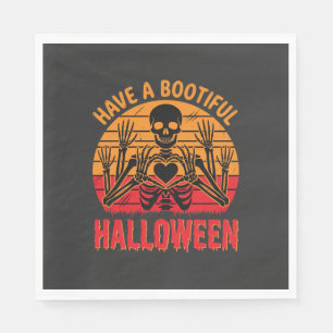 Mooie Halloween Skelet Hart Retro Zonsondergang De Servet