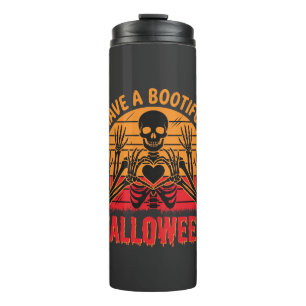 Mooie Halloween Skelet Hart Retro Zonsondergang De Thermosbeker