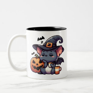 Mooie Halloween-vleermuis- en pompoenmokkop Tweekleurige Koffiemok
