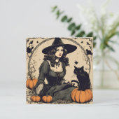 Mooie Halloween Witch met Black Cat Kaart (Staand voorkant)