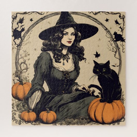 Mooie  Halloween Witch met Black Cat Legpuzzel (Verticaal)