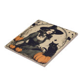 Mooie  Halloween Witch met Black Cat Tegeltje (Zijkant)