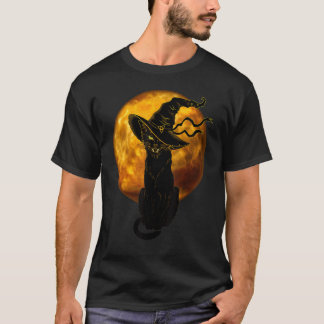 Mooie Halloween Zwarte Kat met Heksenhoed Vol T-shirt