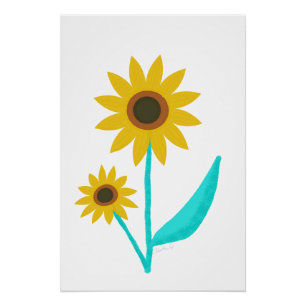 Mooie hand getekend digitale zoete zonnebloem perfect poster