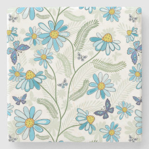 Mooie hand getekend pastel blauw flessenpatroon stenen onderzetter