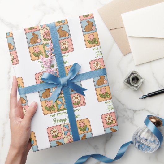 Mooie Happy Pasen Konijn Quilt Patroon  Cadeaupapier (Geschenken)