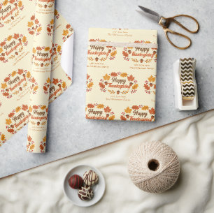 Mooie Happy Thanksgiving-bladkrans Aangepast Cadeaupapier