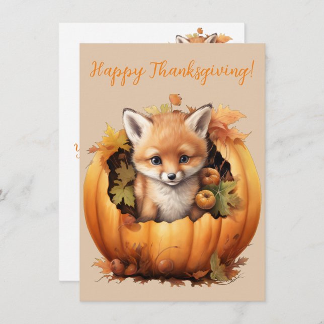 Mooie Happy Thanksgiving Fox Waterverf Kaarten (Voorkant / Achterkant)
