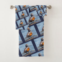 Mooie Harlequin Duck op de Rock Bad Handdoek